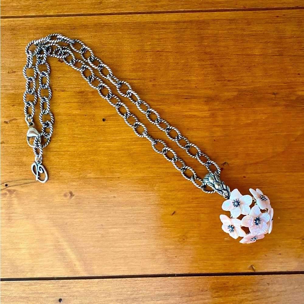 Carolyn Pollack Sterling Silver Pink MOP Rhododendron Enhancer and Necklace